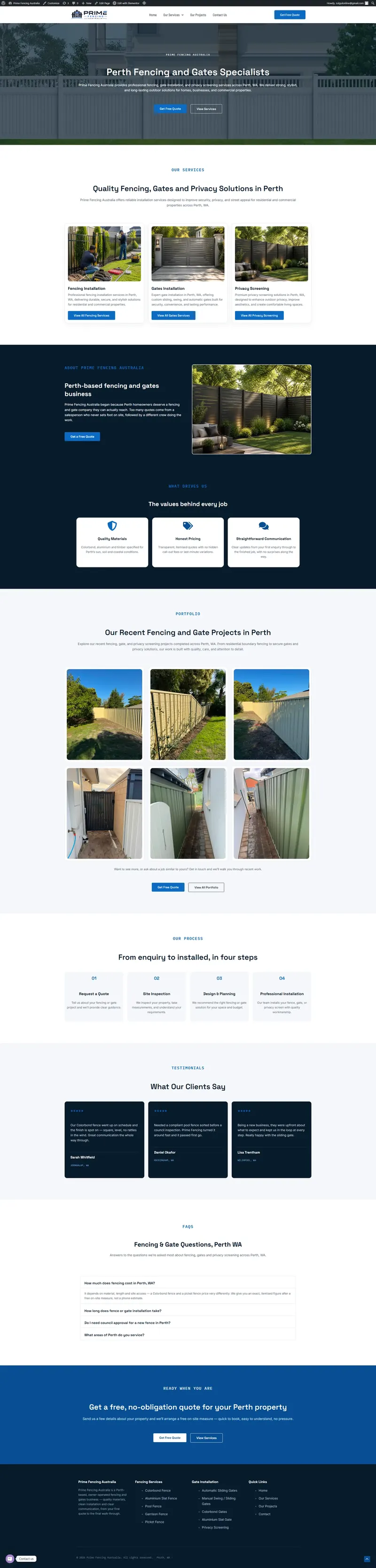 Prime Fencing Australia — fencing company website designed and developed by Web Design Kabul
