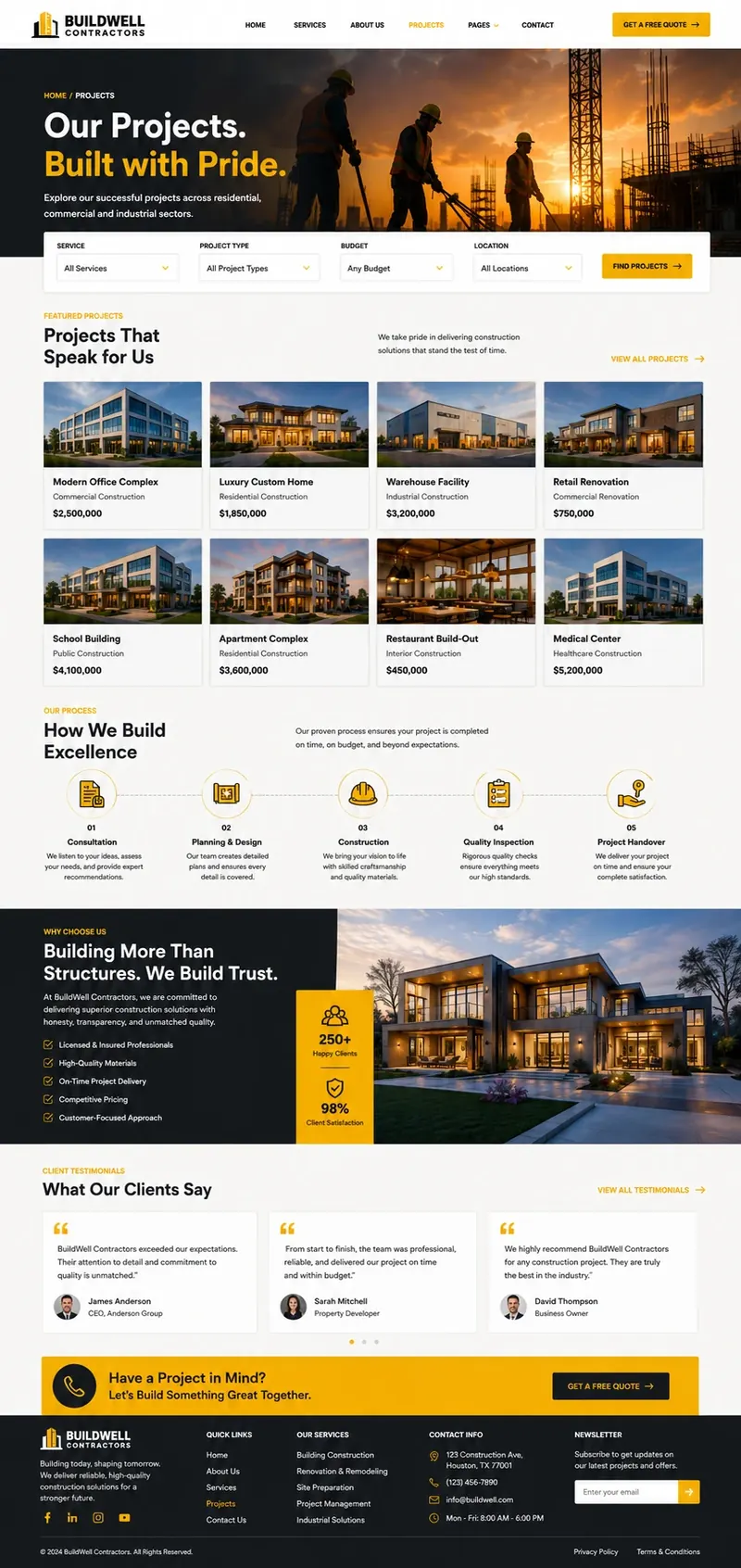 BuildWell Contractors — construction company website with project portfolio design