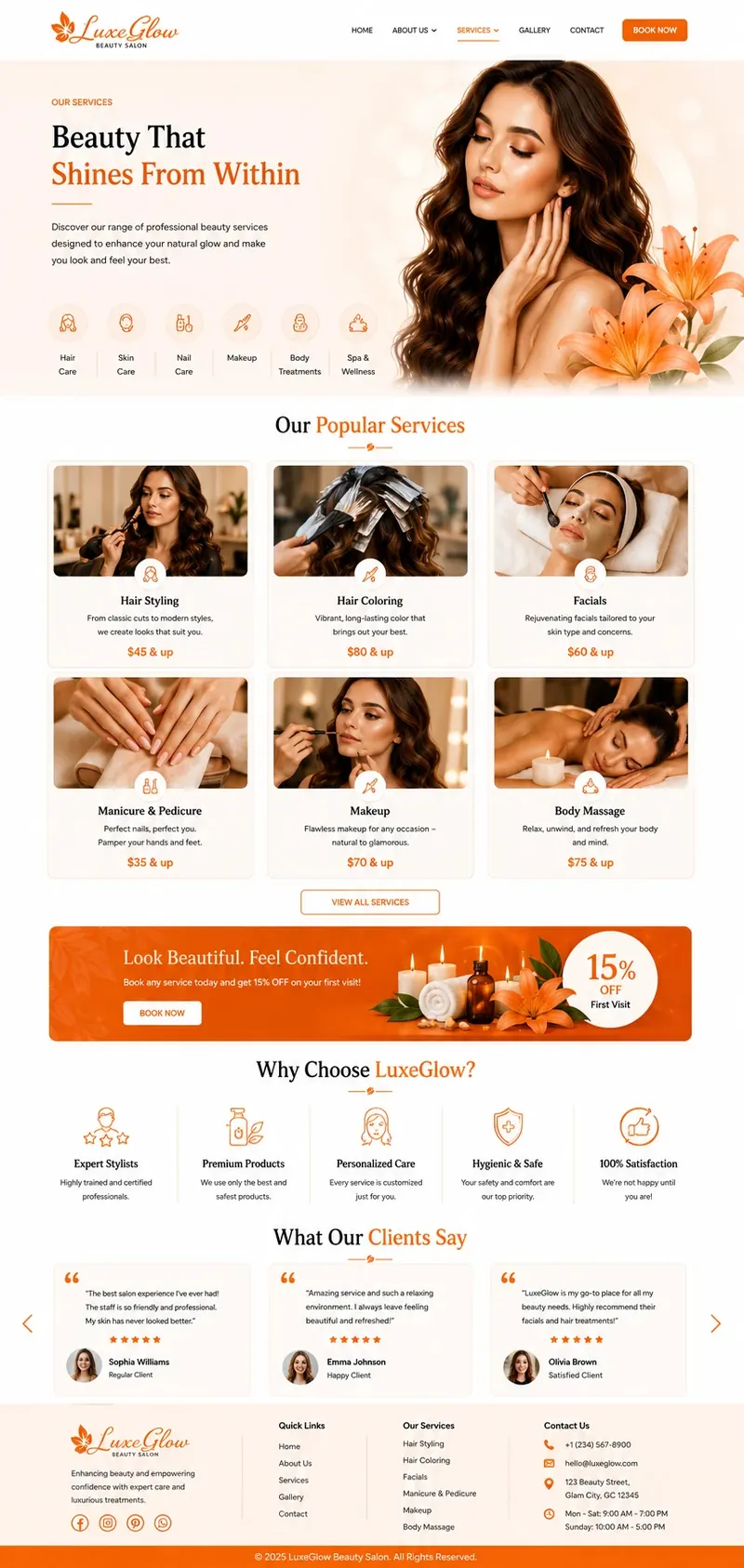 LuxeGlow Beauty Salon — beauty and spa services website design